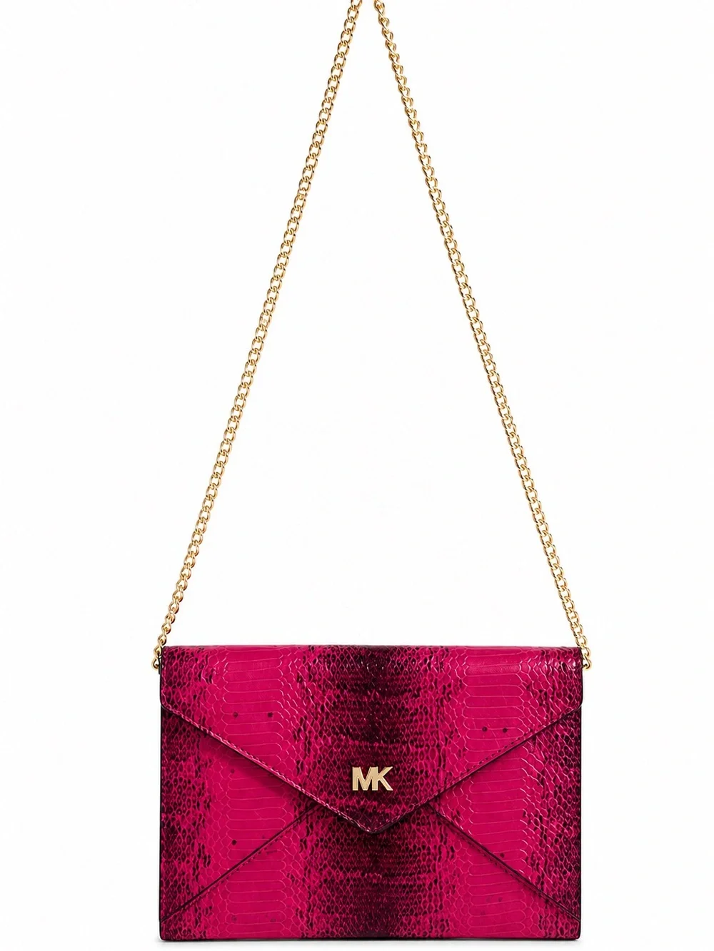 Michael Kors Pink Python Embossed Leather Envelope Crossbody Clutch Chain Bag